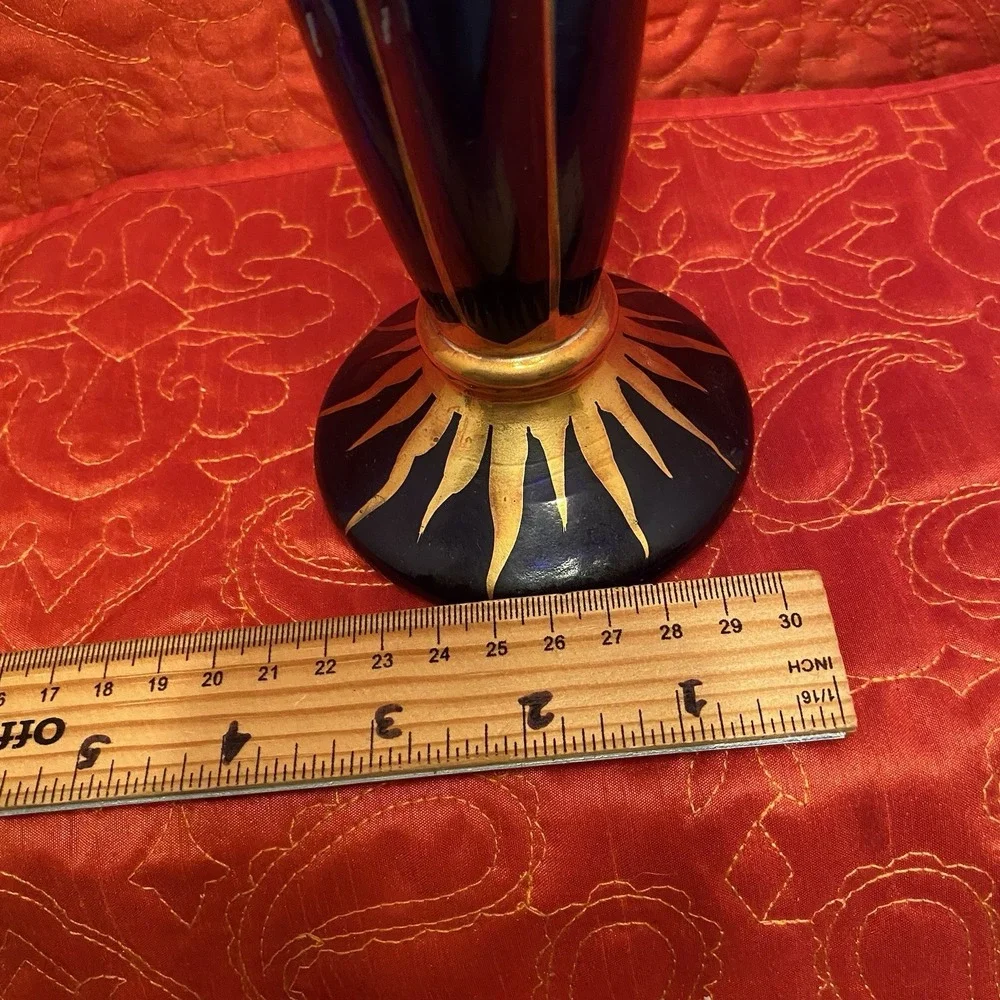 Vintage cobalt blue glass candlestick, celestial bud vase 9